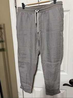 Athleta 100% Linen Light Gray Drawstring Linen-Blend Joggers